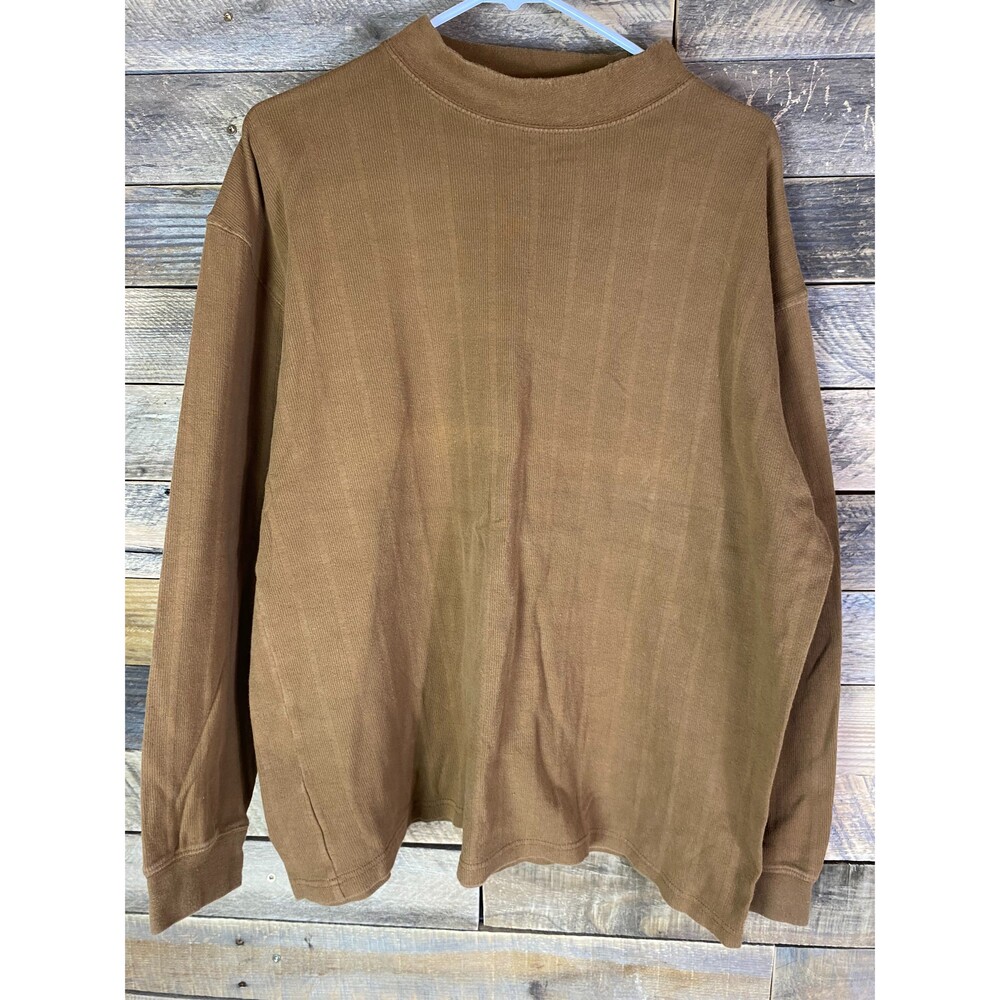 Van Heusen Men's Brown Mock Neck Long Sleeve Ribbed Knit Shirt Size L/G 100%